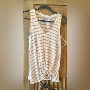 Allison Joy Cream and Mustard Striped V-Neck Tank with Front Twist